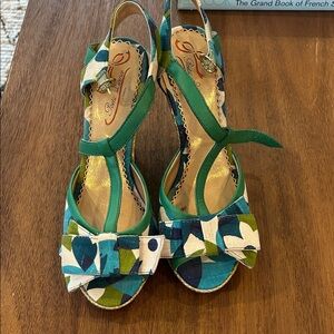 Gorgeous Poetic License Green and Blue Patterned Sandals